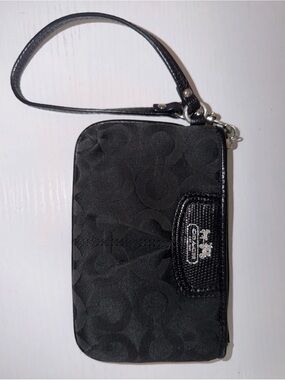 Coach Black Signature Wristlet Phone Case with Logo Plaque